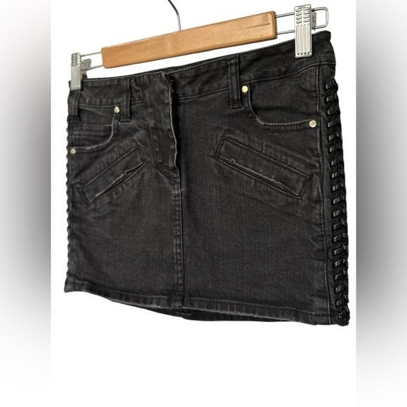 PIERRE BALMAIN |  Black  Washed Denim Mini Skirt - Picture 3 of 7